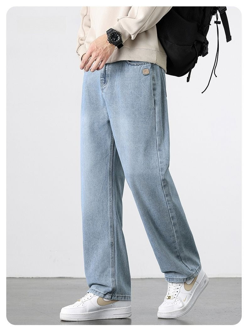 Calça Jeans Masculina Reta Vintage de Primavera Outono Calça Casual de Alta Qualidade Masculina Coreana Moderna Folgada de Perna Larga