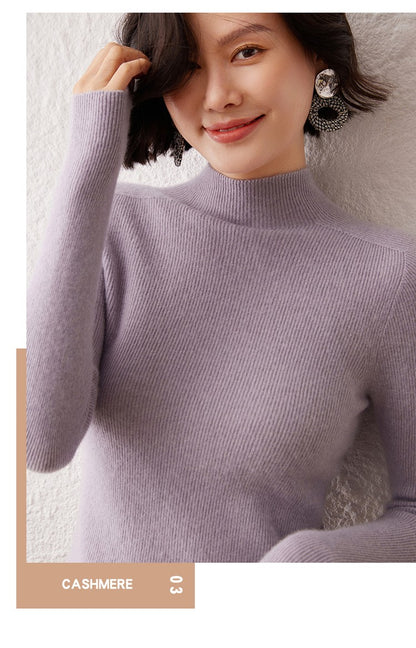 New women's sweater 100% pure cashmere high neck knitted pullover Korean version slim fit hot selling fashionable sweater