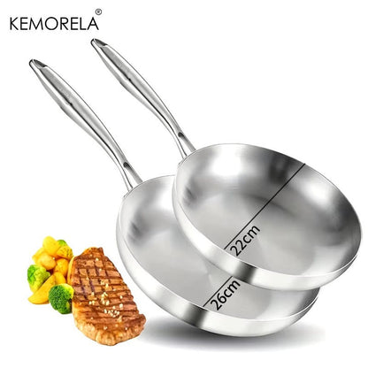 2/3 PEÇAS Frigideira 22/24/26/28CM Aço Inoxidável 304 Panela Wok 2MM de Espessura 5 Camadas de Aço Panelas Antiaderentes de Grau Alimentício para Cozinhar
