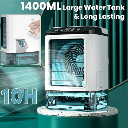 Ar Condicionado Portátil Ventilador de Mesa Pulverização Dupla Atomização Ultrassônica 3 Velocidades Silencioso Refrigerador de Ar Luz Noturna Ventilador Elétrico para Casa