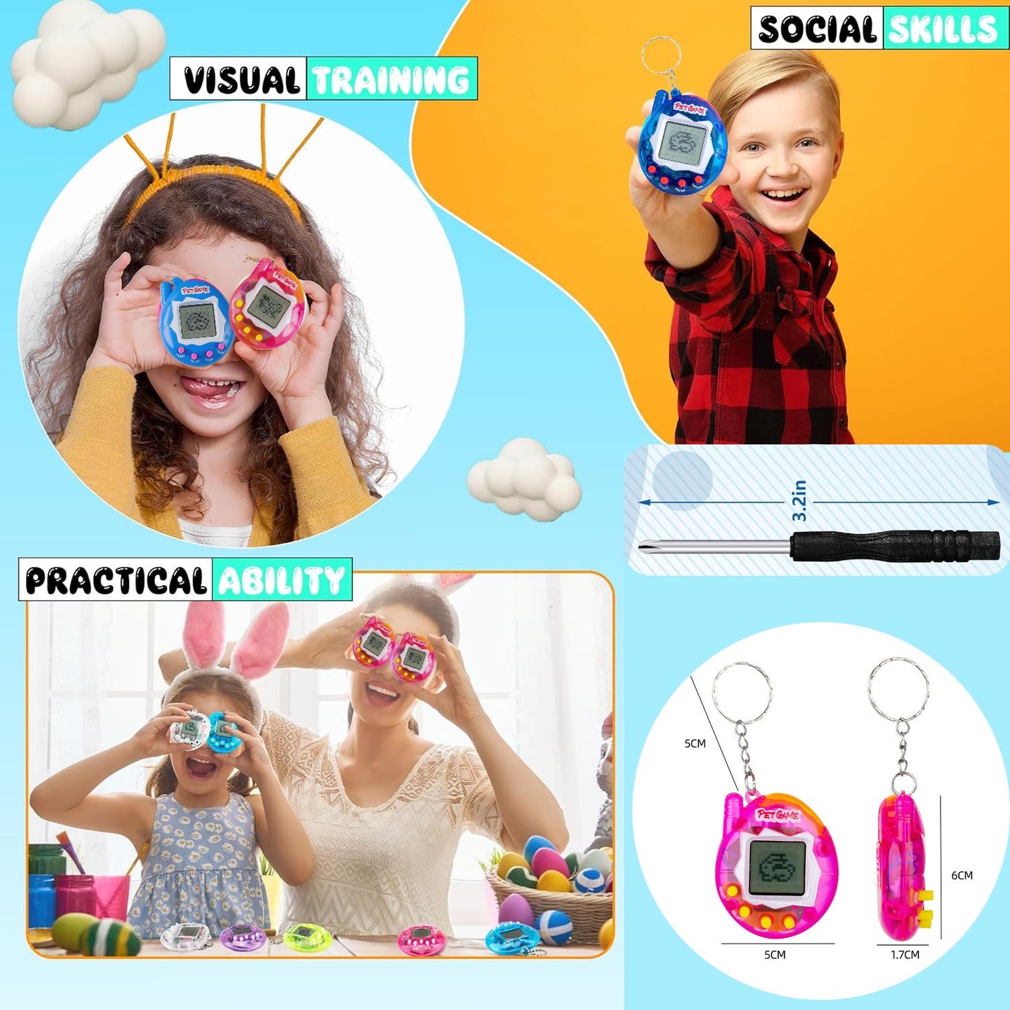 6-48PCS Virtual Pet Keychain Digital Pet Electronic Handheld Game Video Game Party Birthday Nostalgic 90s