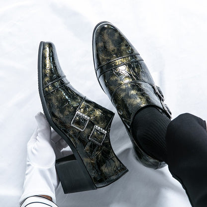 Fashion Buckle Leather Shoes For Men Big Size 46 Pointed Dress Shoes Man Quality Bussiness High Heels Shoes Man chaussure hommes