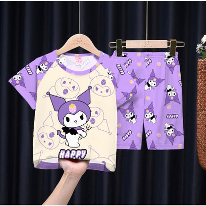 Children's Anime Doraemon Pajamas Set  for Kids Sleepwear Baby Short-sleeve Big Girls and Boys Home Thin Clothes Set Summer