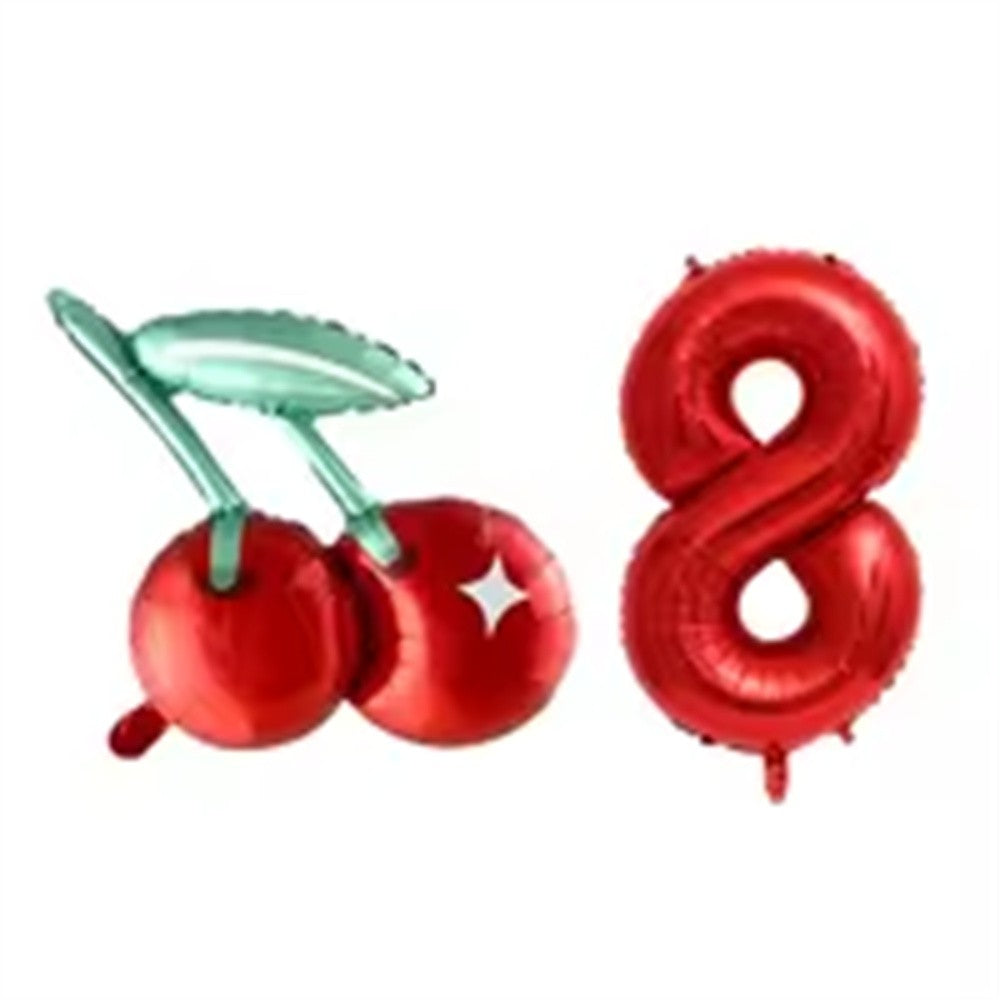 2pcs Cherry Foil Balloons with 32inch Red Number Balloon for Summer Fruit Theme Kids Birthday Baby Shower Party Decoration