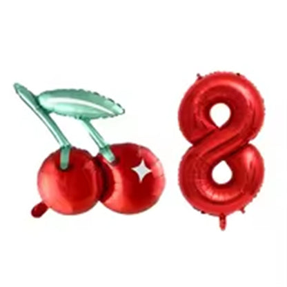 2pcs Cherry Foil Balloons with 32inch Red Number Balloon for Summer Fruit Theme Kids Birthday Baby Shower Party Decoration