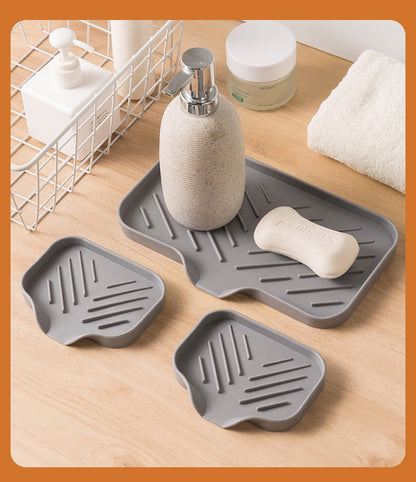 1/2pcs Kitchen Sink Silicone Tray With Drain Soap Sponge Storage Holder Countertop Sink Scrubber Brush Soap Storage Rack