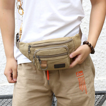 Thick canvas waist bag, outdoor leisure sports crossbody chest bag, men's portable change phone bag, multifunctional-A-DH