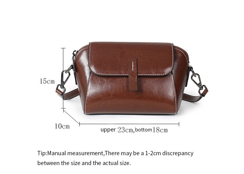 Oil Wax Cowhide Genuine Leather Crossbody Small Bag for Women Fashionable Versatile Shoulder Shell Handbag Lady Casual Phone Bag