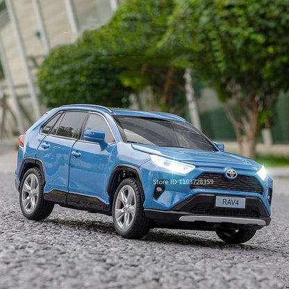 Miniaturas de carros Highlander RAV4 em liga fundida escala 1:24, com som, luz, portas que abrem, função de fricção e absorção de choque – Presente para meninos