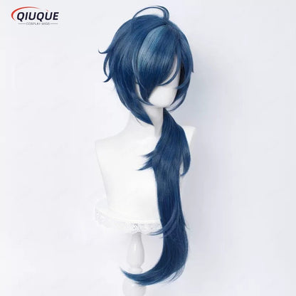 High Quality Game Impact Kaeya Cosplay Wig 80cm Long Ink Blue Heat Resistant Synthetic Hair Anime Cosplay Wigs + Wig Cap