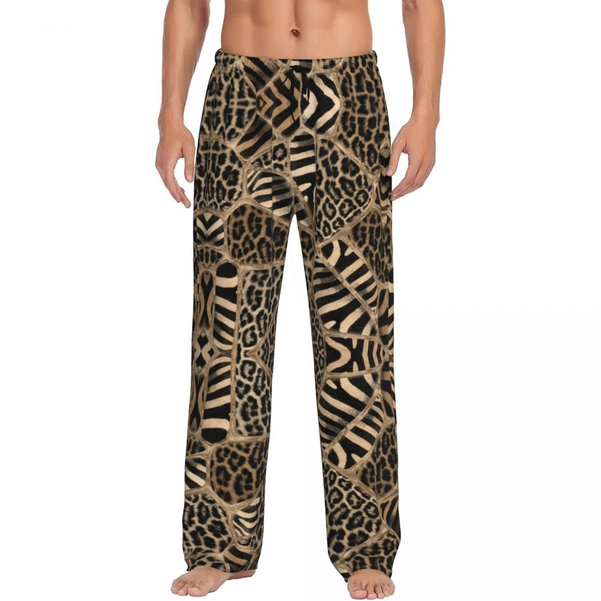 Custom Leopard Print Pajama Pants Men's Animal Skin Sleepwear Lounge Sleep Bottoms Stretch with Pockets