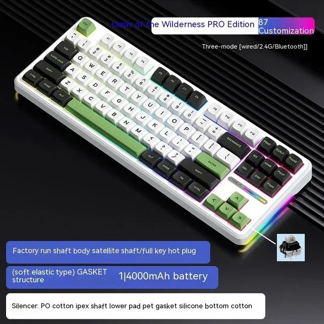 Teclado Mecânico AULA F87Pro 2.4g/Usb/Bluetooth Tri Mode Sem Fio 87 Teclas 5 Camadas de Amortecimento Adequado para Jogos+Digitação