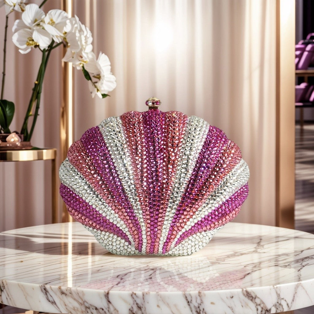 Women Novelty Shell Crystal Evening Clutch Glitter Rhinestone Diamond Handbag Purse for Cocktail Party Prom