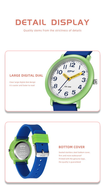 TPW Learning Watch Colorful Dial Cute Watch For Young Ladies Rubber Strap Luminous Hands