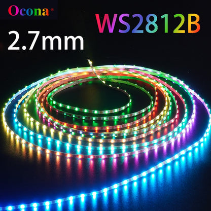 Super Thin 3mm WS2812b LED Strip Light DC 5V 12V Individually Addressable SPI RGB Pixel LED Tape Ribbon Dream Colour DIY