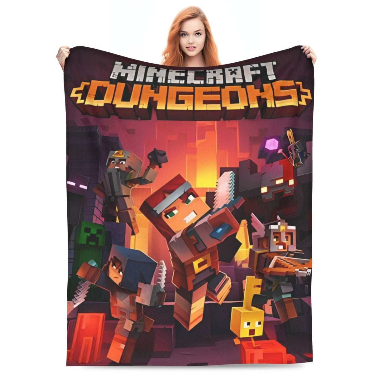 Cartoon Mines Pixel Game Crafts Flannel Blanket Super Warm Throw Blanket for Home Decor Decorative Street Trend Bedspread