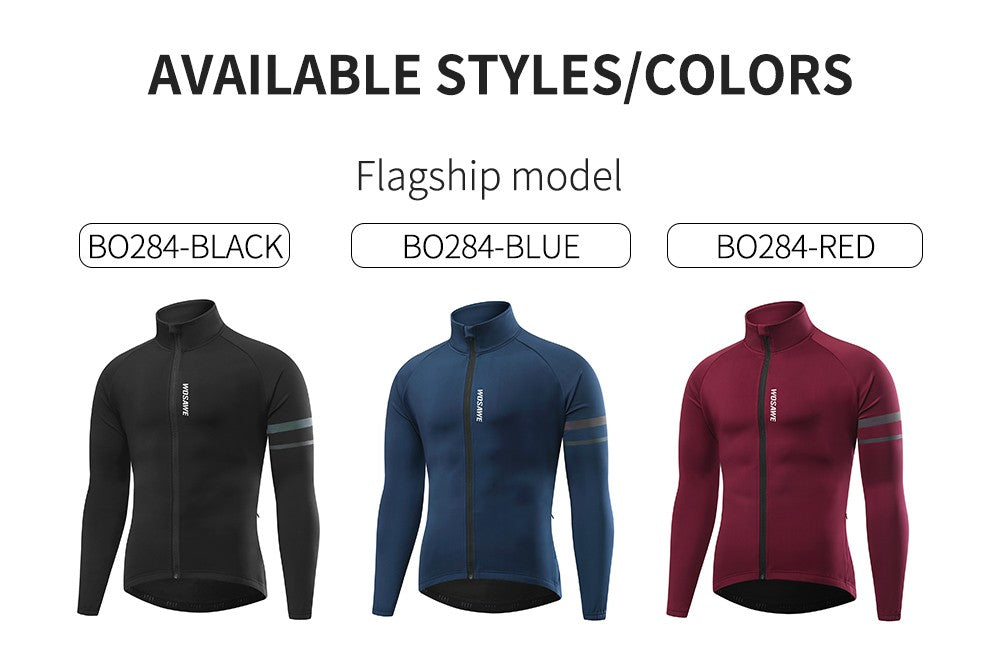 WOSAWE Winter Cycling Jacket Mens Fleece Warm Long Sleeve Bike Jacket Thermal Fabric MTB Bicycle Jersey Long Jersey
