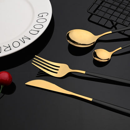 Conjunto de Talheres Portátil para Viagem Preto e Prata com 10 Peças, Hashis Colher de Aço Inoxidável, Conjunto de Utensílios de Mesa Coreano de Luxo