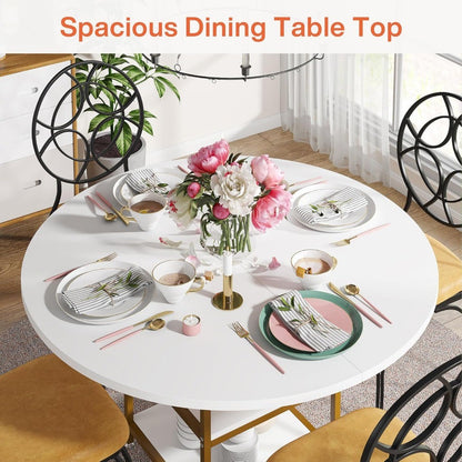 Golden 47 Round Dining Table for 4 with 2-Tier Storage for Kitchen