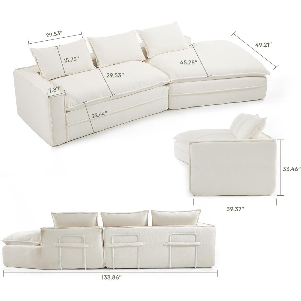 Luxury Oversized Cloud Couch – 4-Seater Boneless Deep-Seat Sectional Sofa for Living Room, Plush Ready-to-Relax Sofa