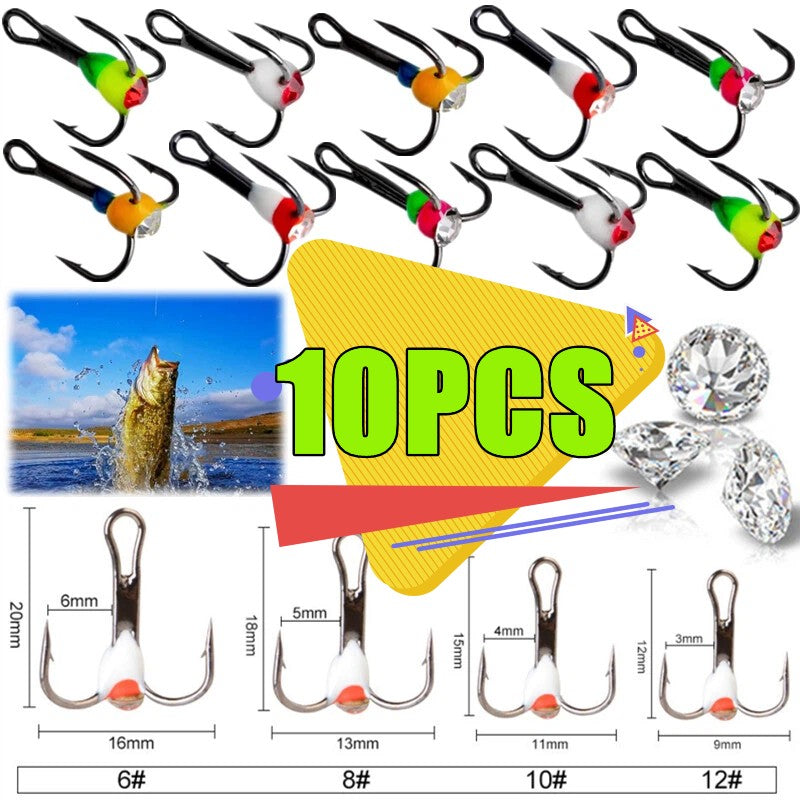 5PCS/10PCS Anzol de Pesca Anzol Triplo de Pesca no Gelo de Inverno Ferramenta de Apetrechos de Aço Carbono Iscas de Aço Carbono que Afundam Iscas de Inverno