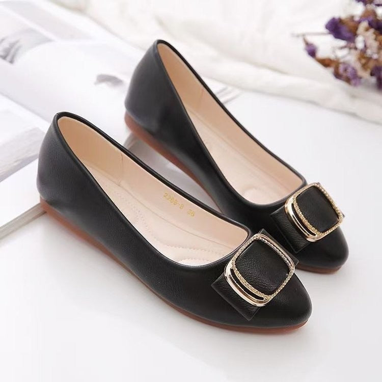 ??2025 Minimalist Square-Buckle Chain Flats Genuine Leather Slip-Resistant Cushioned Mom Loafers