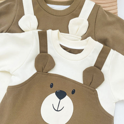 Autumn Baby Bodysuit Little Bear Pattern Dual Color Long Sleeve Warm Jumpsuit Baby Clothes Baby Boys Girls Romper 0-2 Years Old