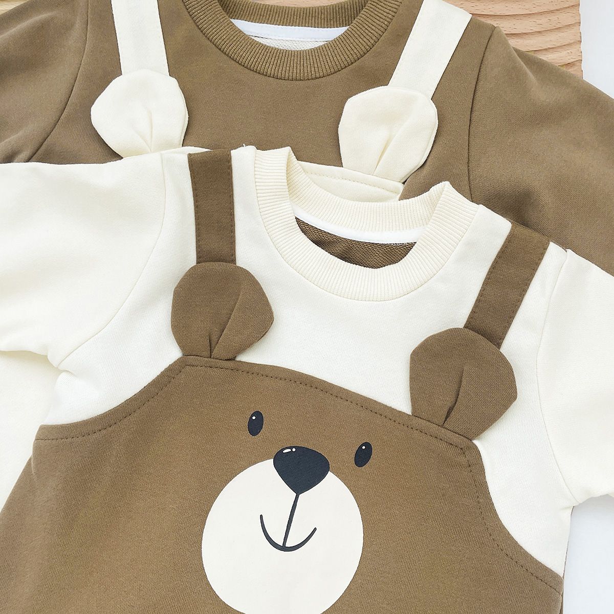 Autumn Baby Bodysuit Little Bear Pattern Dual Color Long Sleeve Warm Jumpsuit Baby Clothes Baby Boys Girls Romper 0-2 Years Old