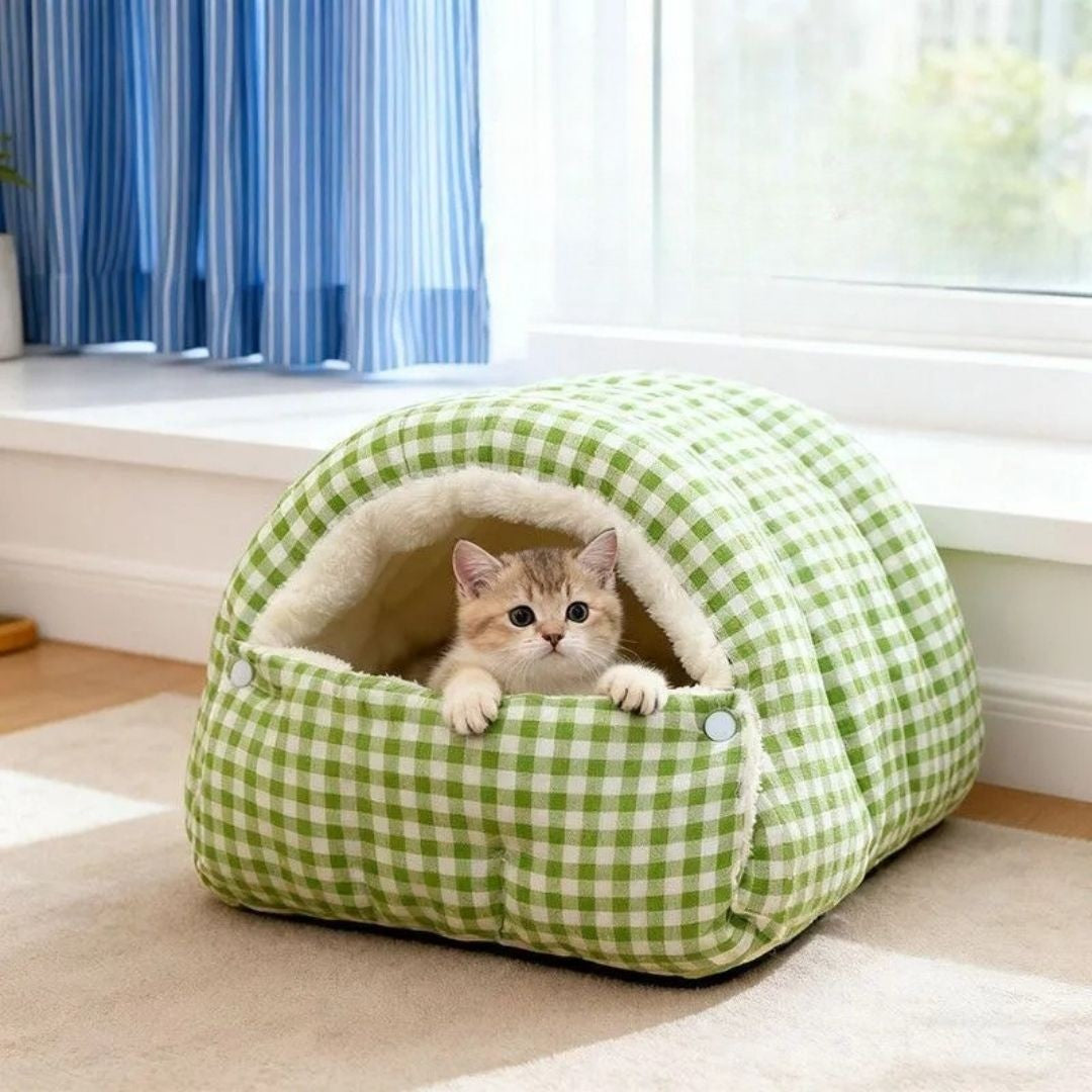 Cama xadrez quente para gatos e cães pequenos no inverno
