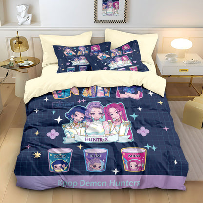 Kpop Demon Hunters Huntrix Bedding Set - Single to King Size, Anime Print Duvet Cover Sets for Adult Bedrooms