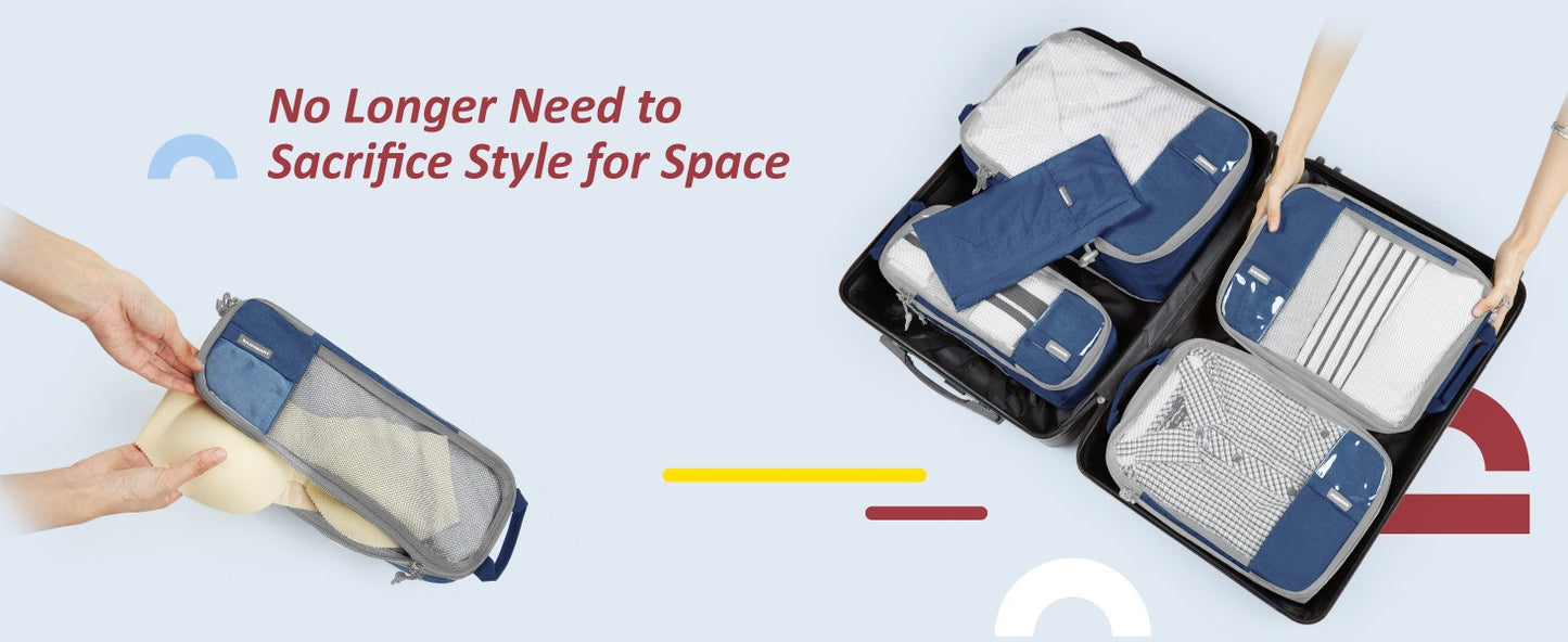 BAGSMART 6 Set Compression Packing Cubes for Travel Lightweight Luggage Organizer Bags Durable Space Saver Bags Travel Essential