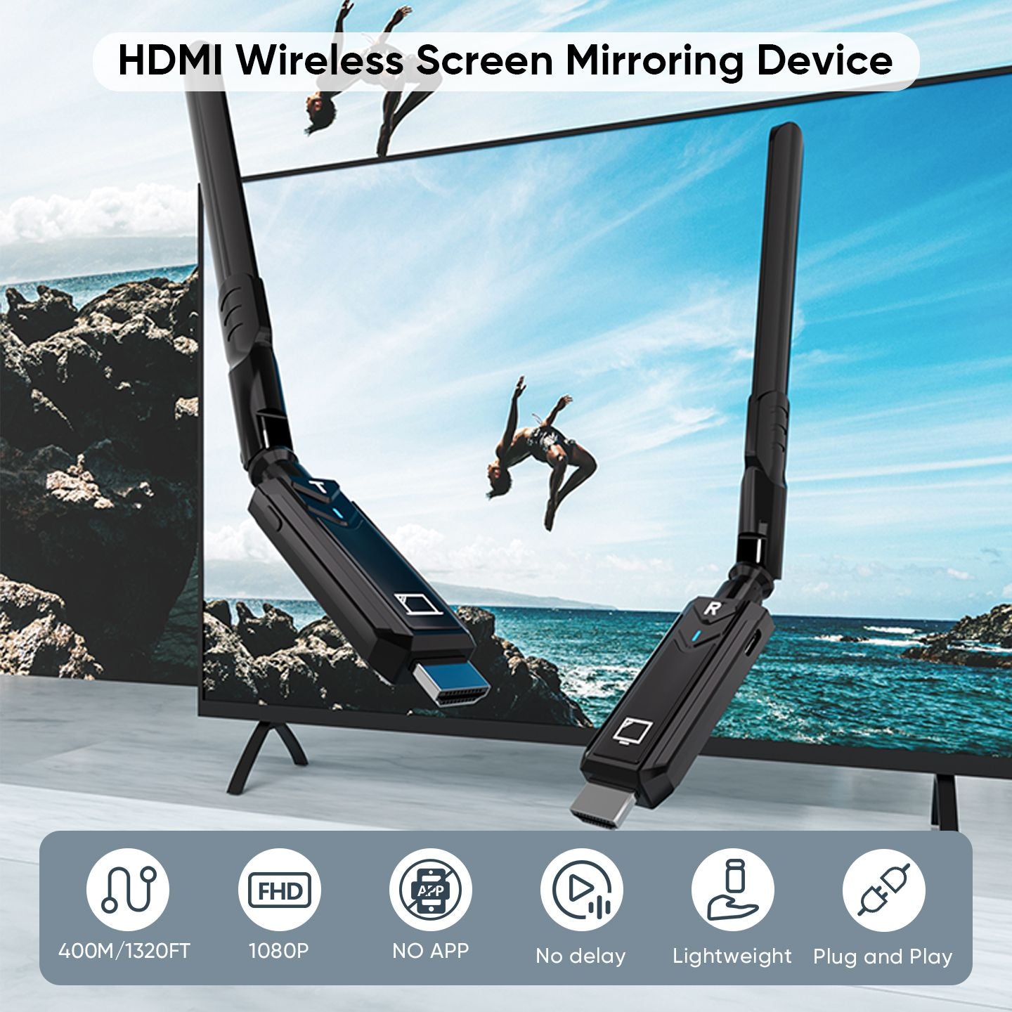 400M 1080P 5G Wireless HDMI Audio and Video Transmitter Receiver Extender for  Camera Laptop PC PS3/PS4 To TV Monitor Projector