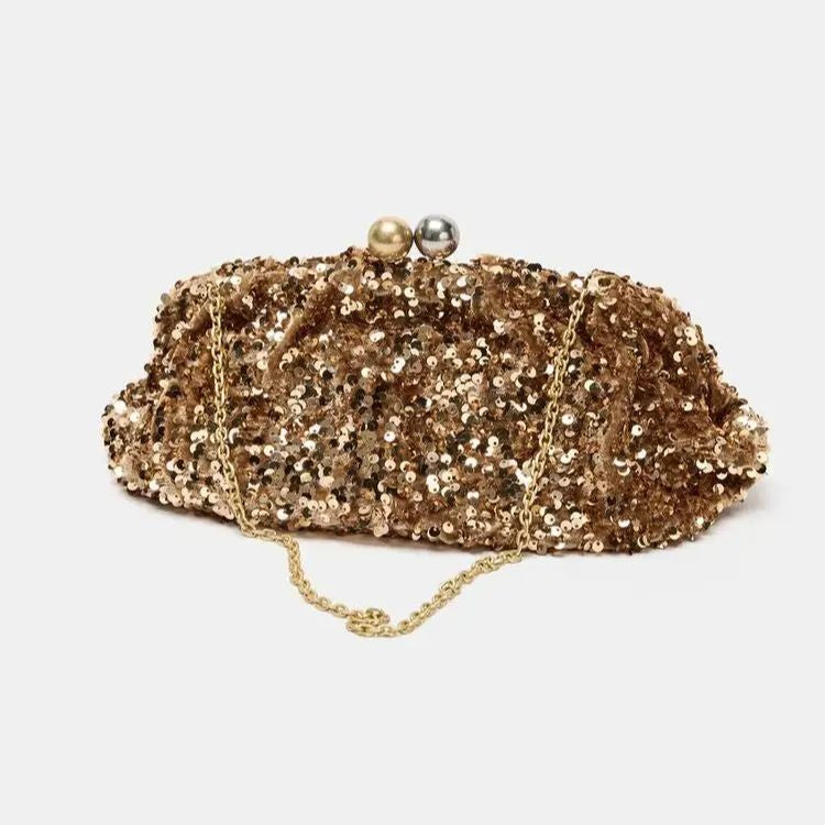 SEQUIN CLUTCH, New Luxury Designer Handbag for Ladies Elegant, Spacious Clip bag with Chains, Women's Fashion Shoulder Bag