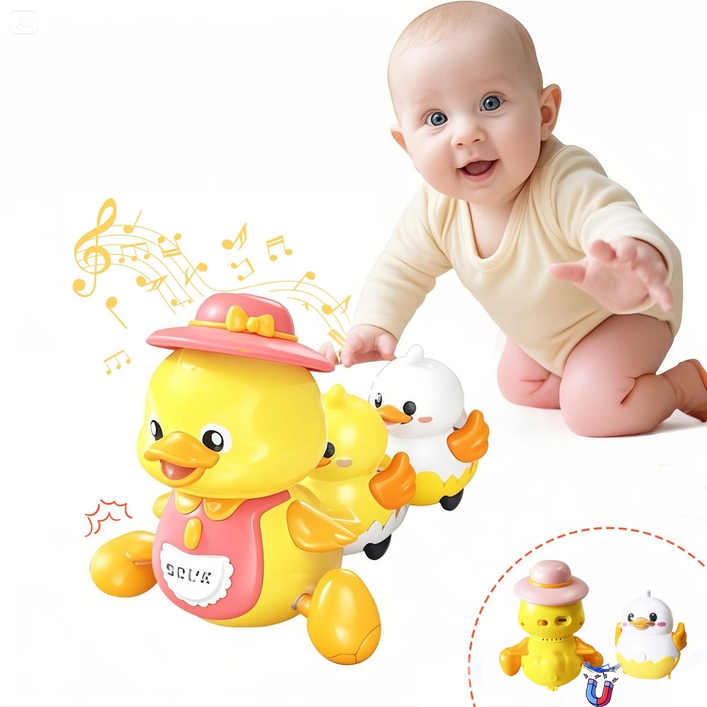 Brinquedos Musicais de Pato Rastejante para Bebês 3 Peças Pata Mãe Musical e Patinhos Brinquedo Interativo de Aprendizagem Precoce para Bebês Presente