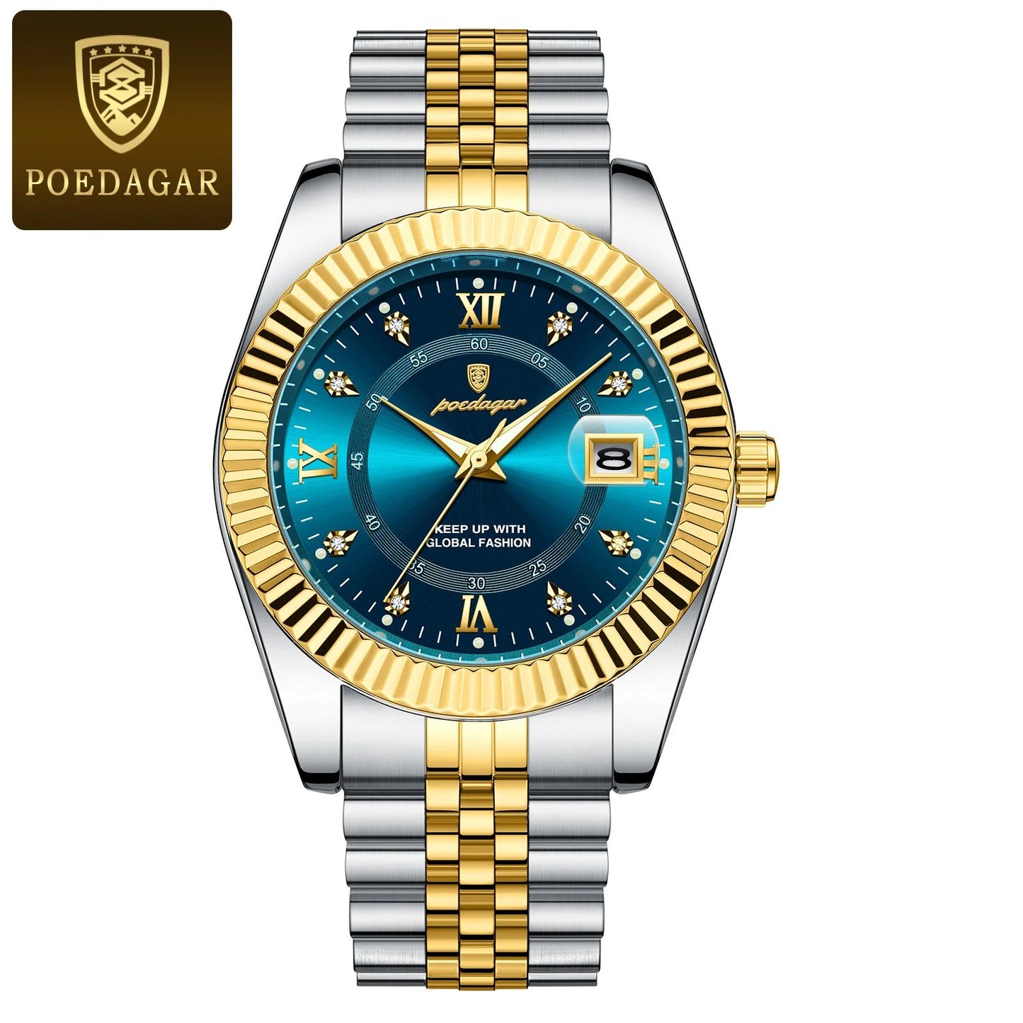 POEDAGAR Luxury Business Men Wristwatch Waterproof Luminous Date Military Man Watch Stainless Steel Fashion Men's Quartz Watches