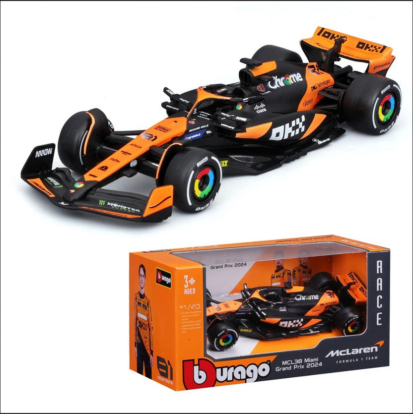 2025 MCL39 Bburago 1:43 Mclaren Mcl38 Monaco MI Grande Prêmio F1 Liga Miniatura Modelo Diecast #4 #81 Lando Norris ?Miniatura de Carro de Brinquedo