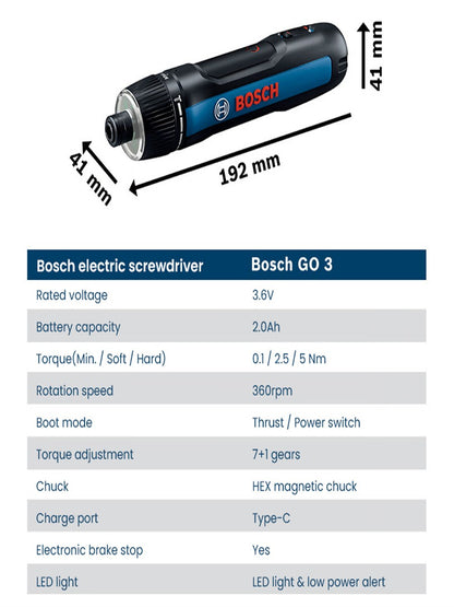 Parafusadeira Elétrica Bosch GO 3 3.6V 5Nm Parafusadeira Recarregável sem Fio GO3 Bosch Ferramenta Elétrica Multifuncional