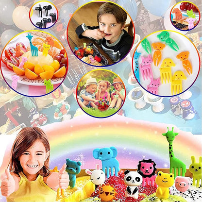 Mini Garfos de Fruta para Crianças Animais Fofos Palitos para Lanches com Cortador de Vegetais Conjunto de Divisórias de Silicone para Lancheira
