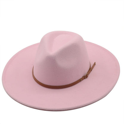 9.5cm Wide Brim Fedora Hats with Brown Belt Autumn Winter Women Party Top Hat Men Jazz Retro Cowboy Felt Cap Panama Sun Hat