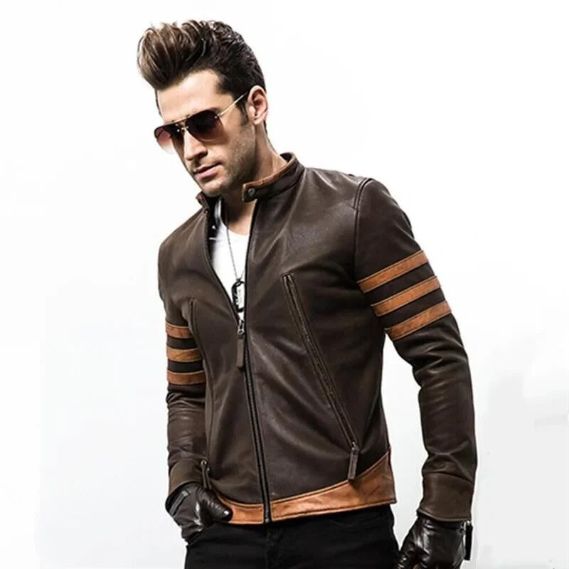 High-end Brand Men's Zipper Leather Jacket Wolverine Slim Fit Short Coat Retro Locomotive Logan Bomber PU Leather Jacket 5XL-M