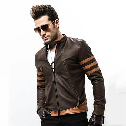 High-end Brand Men's Zipper Leather Jacket Wolverine Slim Fit Short Coat Retro Locomotive Logan Bomber PU Leather Jacket 5XL-M