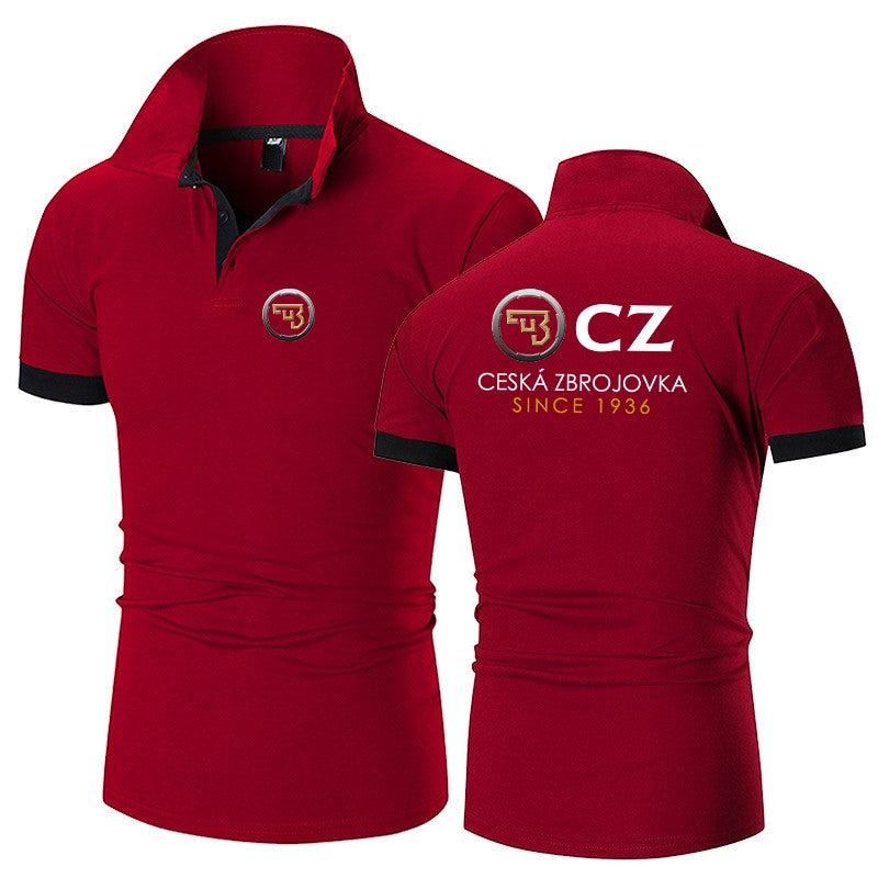 CZ Ceska Zbrojovka 2023 Masculina Nova Moda Verão Imperdível Camisa Polo de Algodão Respirável Casual Cor Sólida Slim Fit Roupa Top