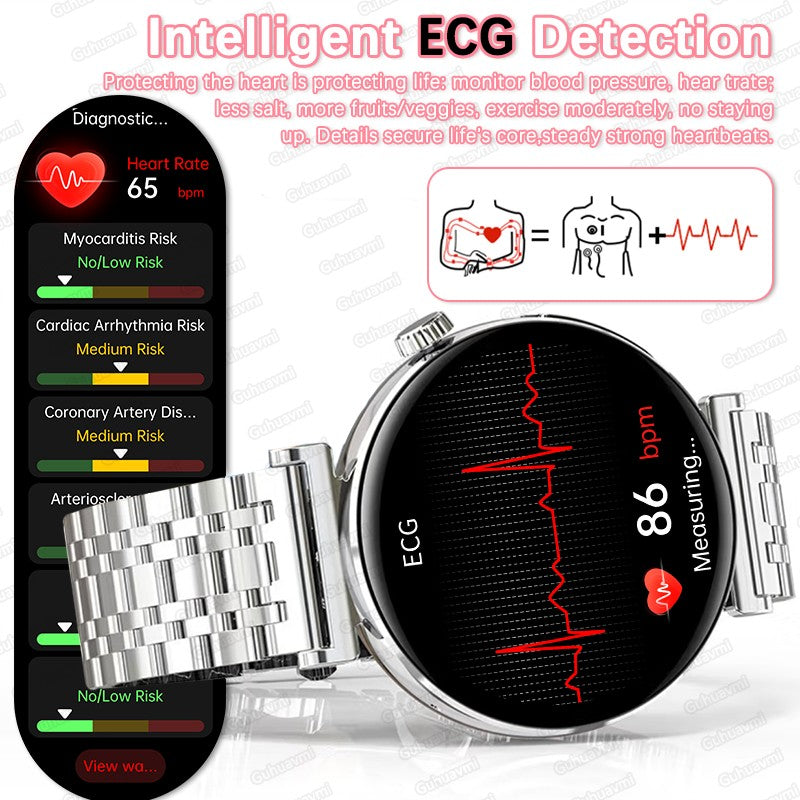 NEW Women Smartwatch 1.32inch AMOLED Screen ECG Sport Watch Blood Pressure Micro physical examination AI dial Health Smart Watch