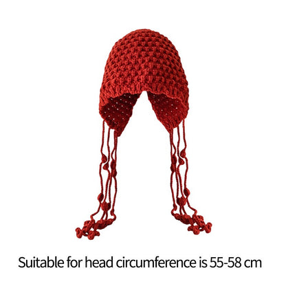 Autumn Winter Women's Hat Hand-knitted Woolen Tassel Cap Beanie Fashion Ear-protecting Cap Outdoor Warmth Headscarf Hat