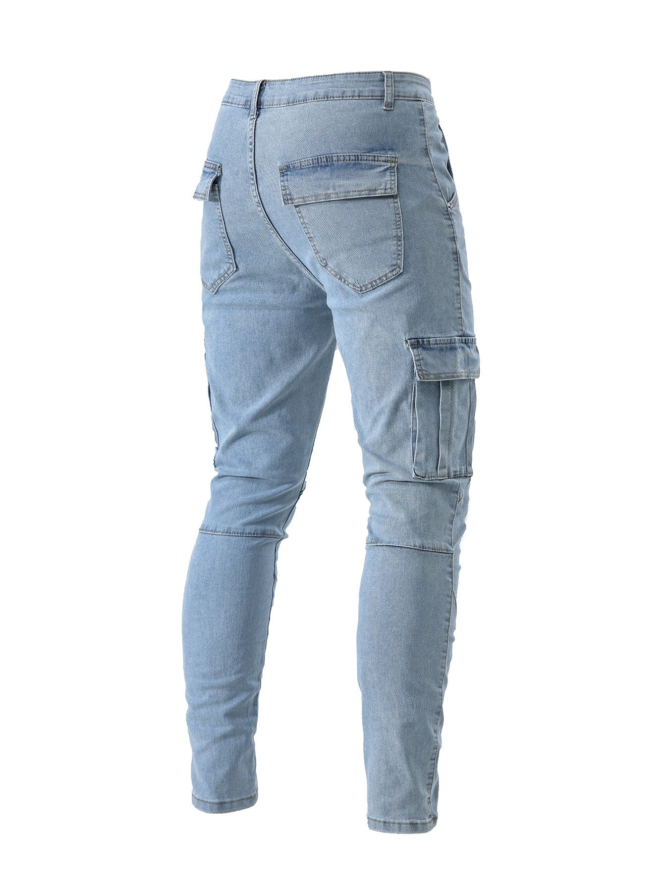 Calça Jeans Masculina Cargo Elástica Slim Fit Masculina Calça Jeans Cor Sólida Multi Bolsos Casual Skinny Calças Masculinas Roupa Masculina