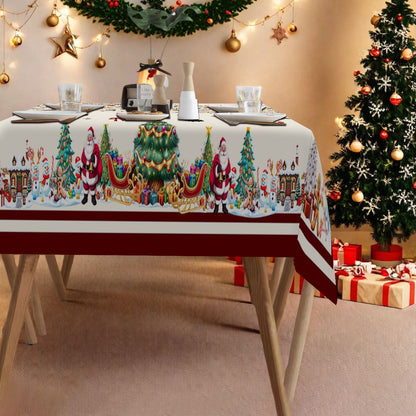 Christmas Trees Santa Print Tablecloth for Table Decor Winter Gingerbread Man Kitchen Dining Table Cloth Christmas Decorations