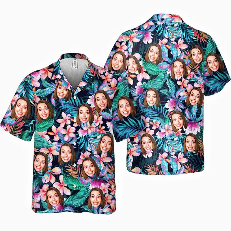 Full Print Custom Photo Hawaii Shirts Family Personalized Custom Face Unisex Hawaiian Beach Shirt Gift For Family Members