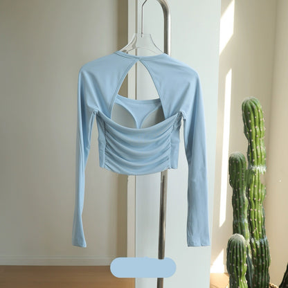 Women's Long-Sleeve Sports Top with Chest Pads, Yoga Wear, Pilates Training Fitness Apparel, Running