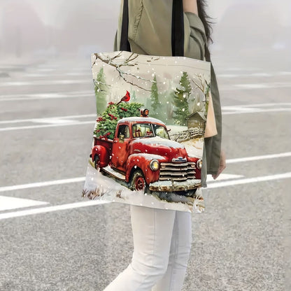 Christmas Themed Polyester Tote Bag Two Gnomes Design, Durable Shoulder Bag for Shopping Shoulder Bag Festive Handbag Casual Use