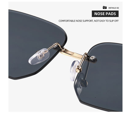 Square Sunglasses For Men Women Fashion Metal Leopard Head Rimless Eyewear Travel And Driving Shades Oculos De Sol UV400